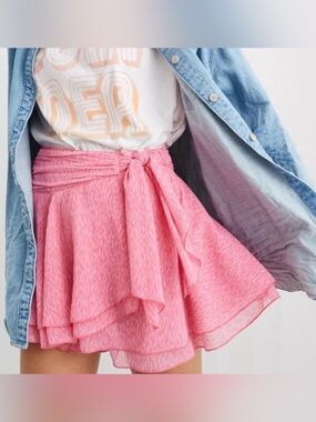 Aerie Pink Chiffon Wrap Mini Skirt Size XS